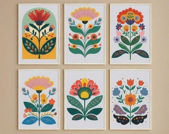 Scandinavian Folk Art Set:Nordic Floral Art Prints (Digital Download)