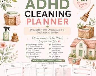 ADHD Cleaning Planner Printable | Home Organization Checklist PDF (Digital Download)