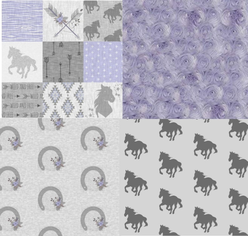 Boho Wild Horses Crib Bedding Lavender Purple Minky Blanket Etsy