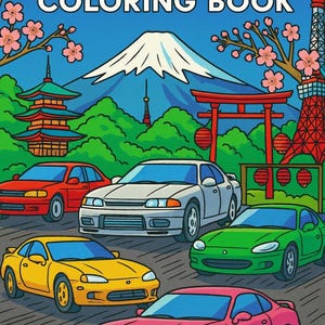 JDM-bilar från 1990-talet med japansk bakgrund, målarbok