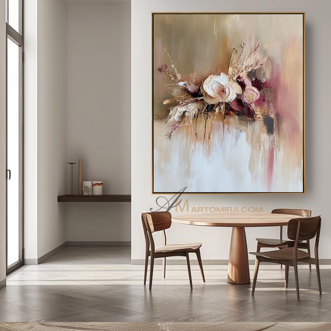 Pink Wabi-sabi Floral Oil Painting Abstract Flower Painting Textured ...