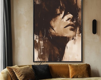 Abstract Woman Portrait Wall Art Oil Painting Morden Art Emotional Woman Painting Brown Wall Art Large Abstract Wall Art For Living Room