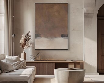 Arte abstracto en lienzo Wabi-Sabi marrón, pintura texturizada, arte de pared marrón y beige, arte Wabi-Sabi, arte moderno para sala de estar