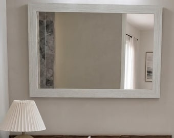 24x36 Distressed White Farmhouse Wall Mirror, Coastal Rustic Vanity Mirror