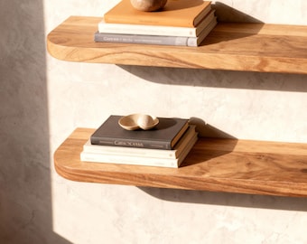 Rounded Corner Wood Walnut Floating Shelf: Modern Rustic Home Decor