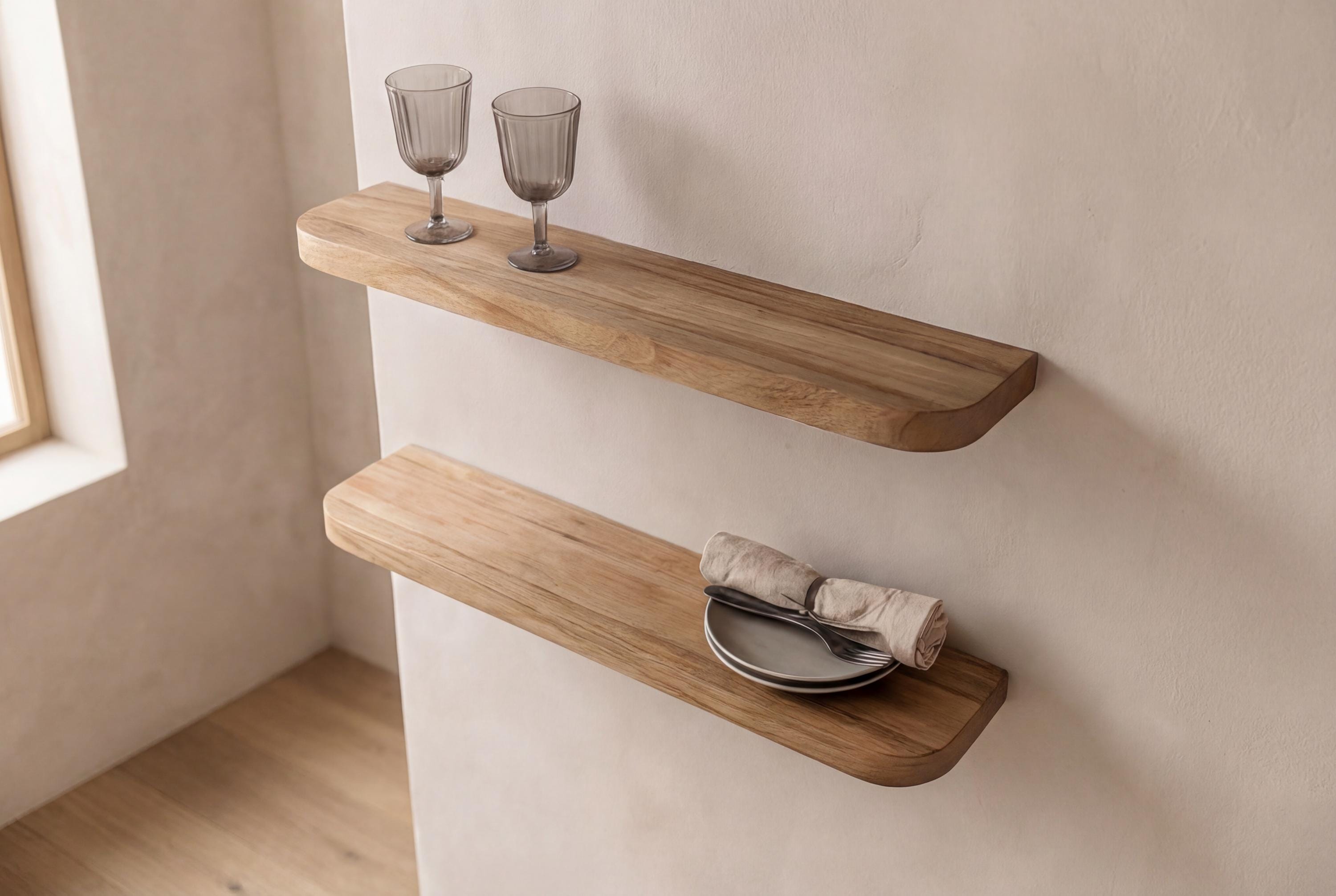 Rounded Corner Wood Floating Shelf – Smooth Solid Wood With Minimalist ...