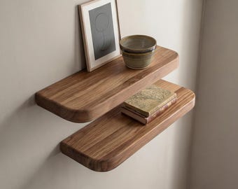 Mensole galleggianti in noce, mensole da parete in legno massello per libri, decorazioni per interni moderni