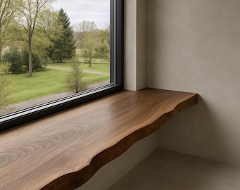 Solid Wood Windowsill: Rustic Oak, Ash, Walnut, Modern Farmhouse Shelf
