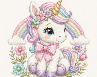 Unicorn Machine Embroidery File, Baby Rainbow Animal Design (Digital Download)
