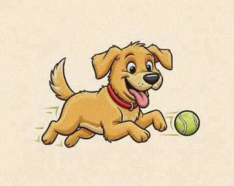 Cartoon Dog Embroidery Design | Puppy Playing Ball Machine Stitching (Digital File)