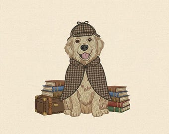 Detective Dog Embroidery Design | Sherlock Puppy (Machine Embroidery File)