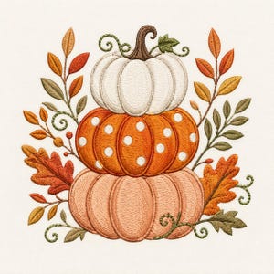 Stacked Pumpkin Machine Embroidery File, Polka Dot Fall Autumn Design (Digital Download)