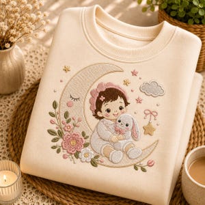 Baby Girl Moon Bunny Embroidery Design, Nursery Machine Digital File (PES DST EXP) image 2