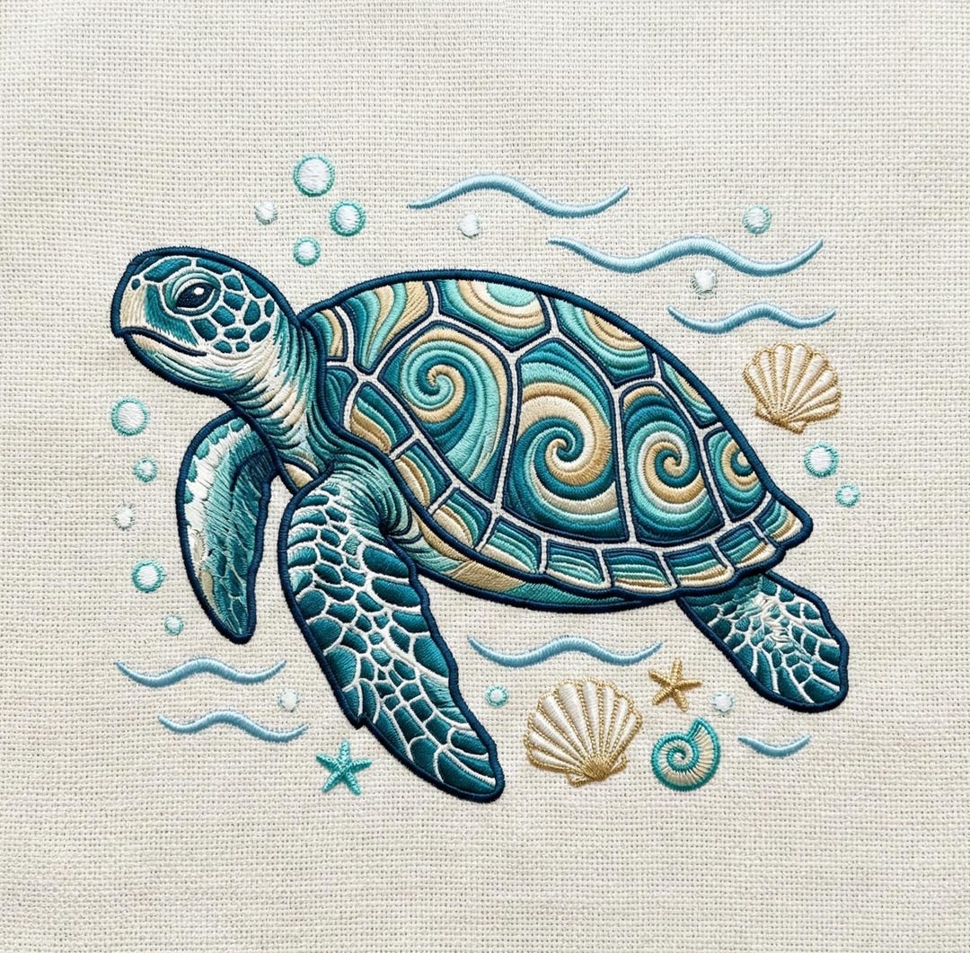 Sea Turtle Embroidery Design, Ocean Marine Life Machine Embroidery File ...