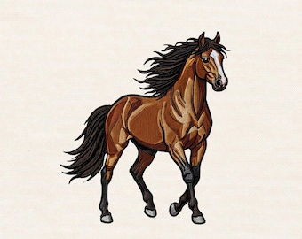Diseño de bordado de caballo corriendo, archivo de puntada de caballo realista, patrón de bordado de animales del oeste, bordado a máquina