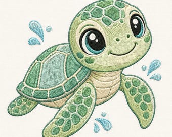 Baby Turtle Embroidery Design, Sea Animal Machine File (PES DST EXP)