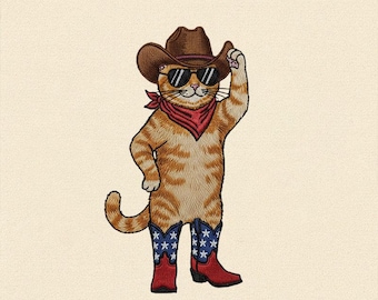 Diseño de bordado de gato vaquero, archivo de bordado de gato del oeste, patrón de puntada de vaquero de gato lindo, diseño de bordado de animales, archivo de bordado a máquina