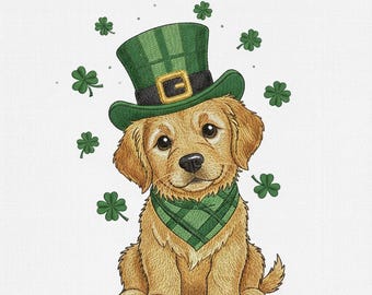 Bordado de perro de San Patricio / Diseño de cachorro de la suerte / Patrón de perro de trébol / Archivo de perro de duende / Día de San Patricio / Diseño de bordado a máquina