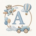 Baby Boy Monogram Embroidery Design, Airplane Car Balloon Initial Machine Embroidery File, Nursery Letter product logo