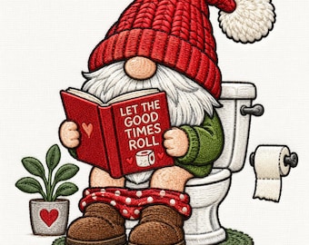 Funny Christmas Gnome Machine Embroidery File, Holiday Bathroom Gnome Toilet Humor Design