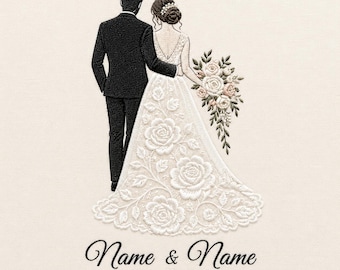 Wedding Couple Embroidery Design, Bride Groom Custom Pattern (5 Sizes)