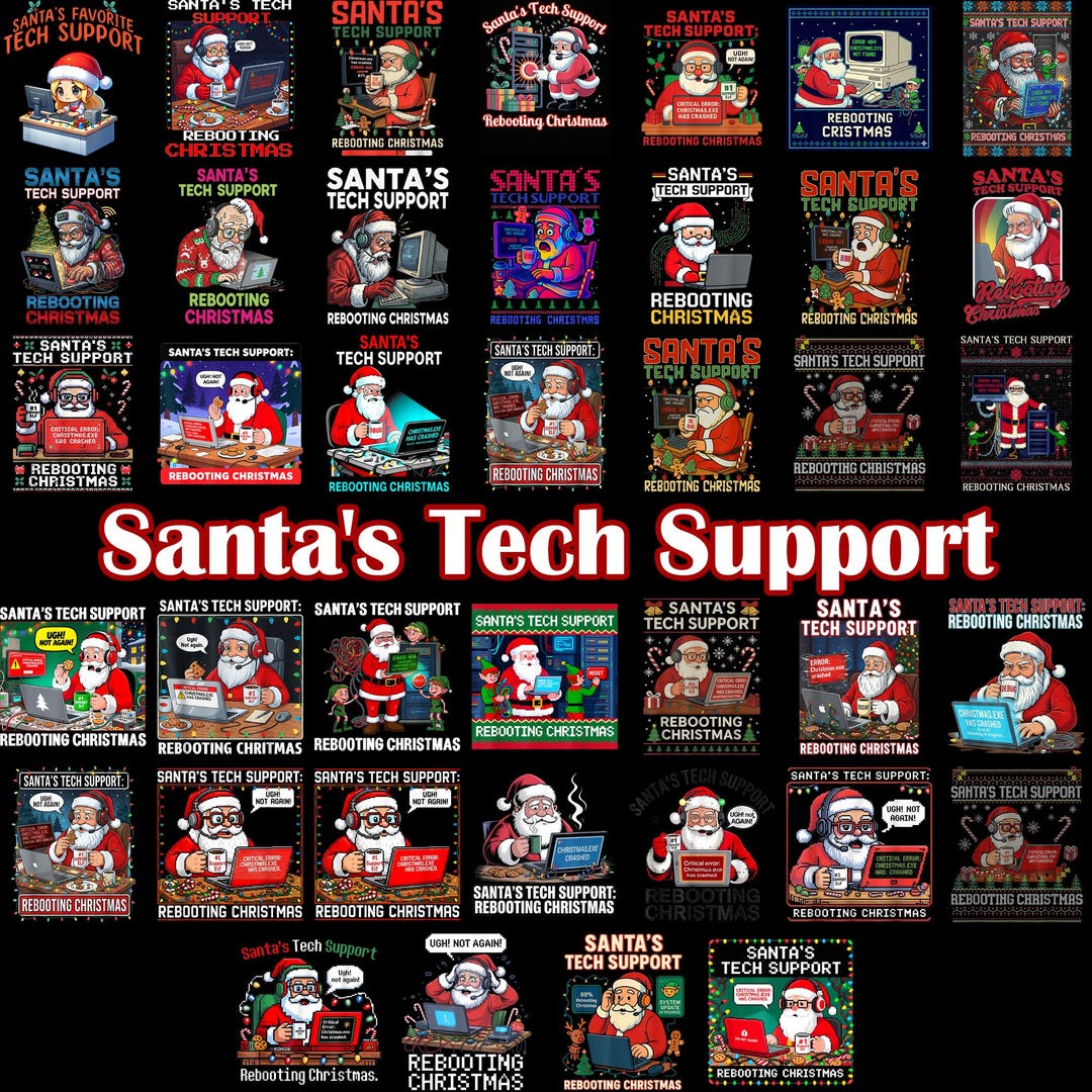 Santa Support 39+ Santa’s Tech Support PNG Bundle – Funny Christmas Digital Download ...
