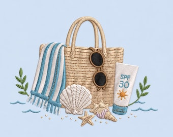Beach Bag Embroidery Design, Summer Seashell Tote Machine File (Digital Download)