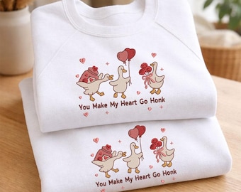 Diseño de bordado de ganso de San Valentín, me haces latir el corazón, archivo de bordado a máquina de ganso de amor lindo