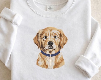 Diseño de bordado de perro cristiano, cachorro con cruz, archivo de bordado a máquina de mascota religiosa