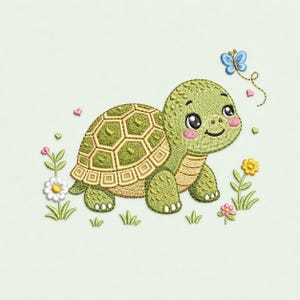 Turtle Embroidery Design, Kawaii Tortoise Machine Embroidery, Baby Animal (Digital Download)