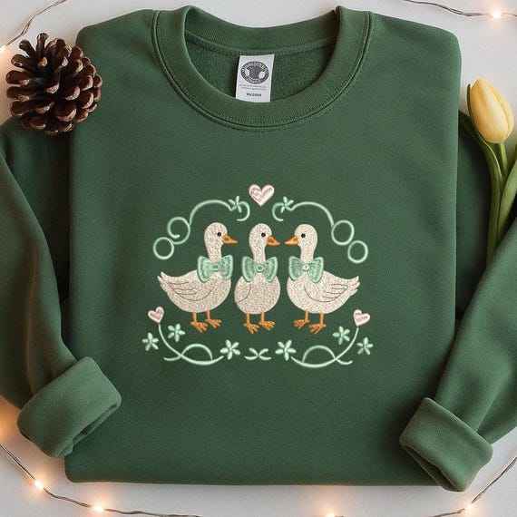 Triple Goose Embroidery Design, Cute Goose with Bow Machine Embroidery File, Farm Animal Stitch Pattern