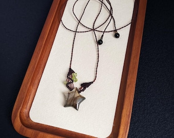 Collier en macramé labradorite étoilée avec fil ciré, bijoux en pierres précieuses réglables