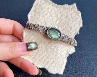 Bracelet en macramé labradorite avec fil ciré, bracelet bijoux bohème réglable