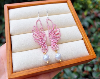 Boucles d'oreilles uniques en macramé, bijoux bohème chic, design aile d'ange