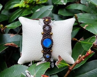 Labradorite Macrame Bracelet with Waxed Thread,Adjustable Boho Jewelry Bracelet