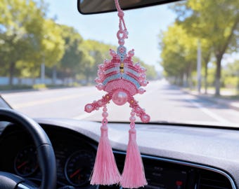 Ornement de miroir de voiture d'opéra chinois tissé à la main, suspension de voiture Daomadan