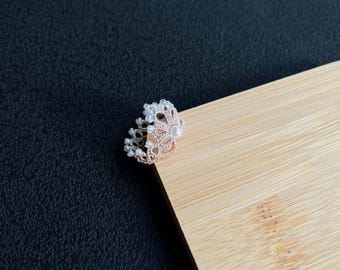Anneaux de dentelle de frivolité faits main, cadeau de bijoux bohème perlé