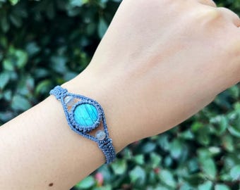 Bracelet en macramé labradorite avec fil ciré, bracelet bijoux bohème réglable