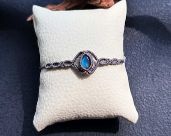 Bracelet en macramé labradorite, bracelet de pierres précieuses de guérison, bijoux bohème réglables