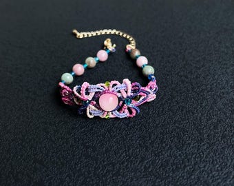 Bracelet en macramé fait main avec bijoux bohème réglables, bracelet en cristal naturel