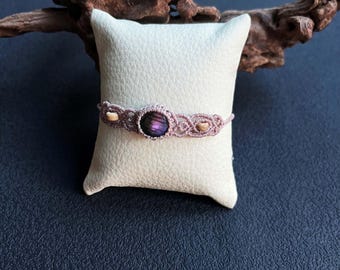 Labradorite Macrame Bracelet with Waxed Thread,Adjustable Boho Jewelry Bracelet
