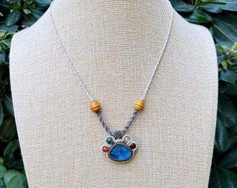 Collier en macramé labradorite, pendentif en labradorite patte de chat