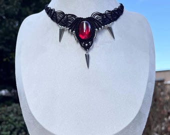 Ras de cou gothique en macramé avec fil ciré, collier de pierres précieuses réglable
