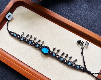 Bracelet en macramé labradorite avec fil ciré, bracelet bijoux bohème réglable