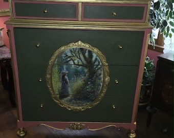 Hand Painted Walnut Chest of Drawers