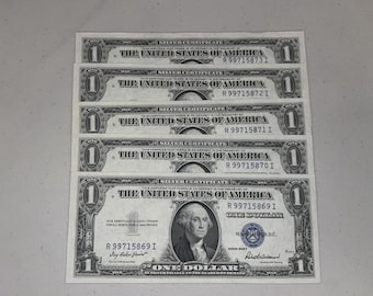 Consecutive 1935 One Dollar Blue Seal Note Silver Certificate Bill 1 Dollar Sequential