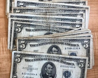 1953 Five Dollar Blue Seal Silver Certificate - Collectible US Bill