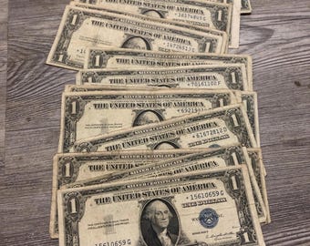 1935 STAR NOTE One Dollar Blue Seal Note Silver Certificate Old US Bill 1 Dollar Money