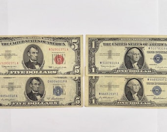 US Currency Lot: 1953-1963 Five Dollar Notes, One Dollar Silver Certificates