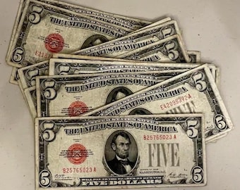 1928 5 Dollar Red Seal Bill - Abe Lincoln Five Dollar Currency